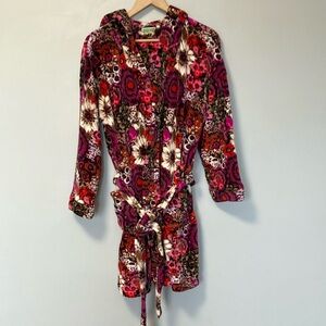 Vera Bradley Vibrant Floral Hooded Fleece Robe with Belt S/M